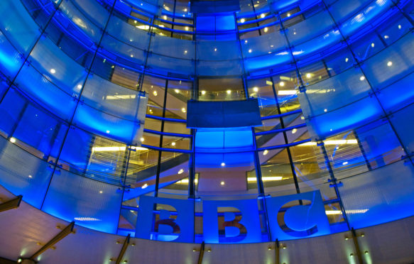 DP4C4Y Facade of the new BBC building at night, London, England, United Kingdom