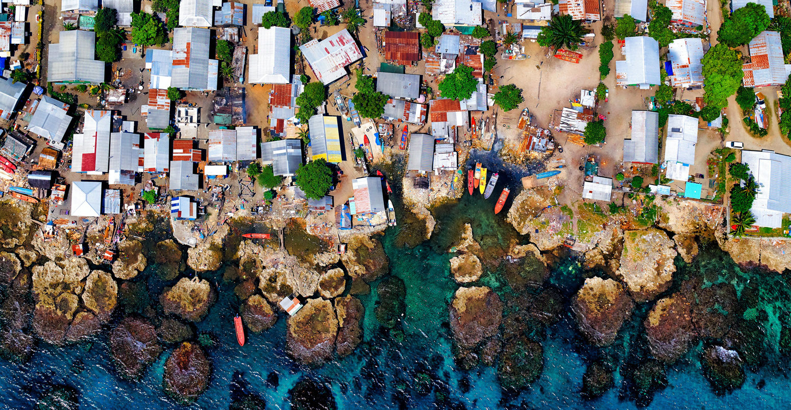 Aerial view of fishing village in Honiara, Solomon Islands