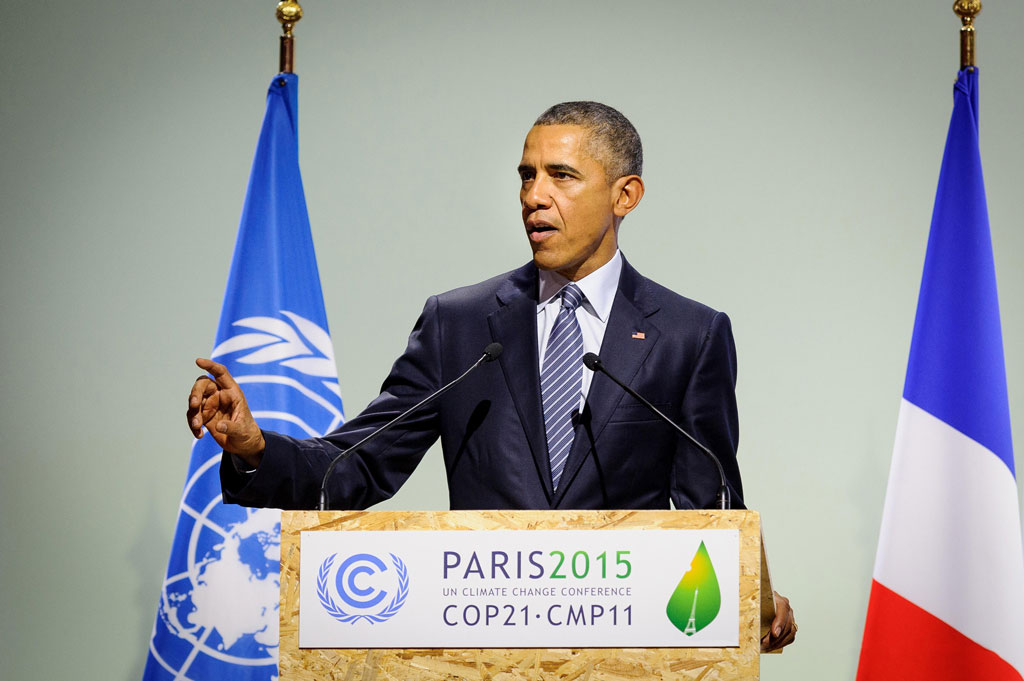 Barack Obama addresses the plenary session of the COP21