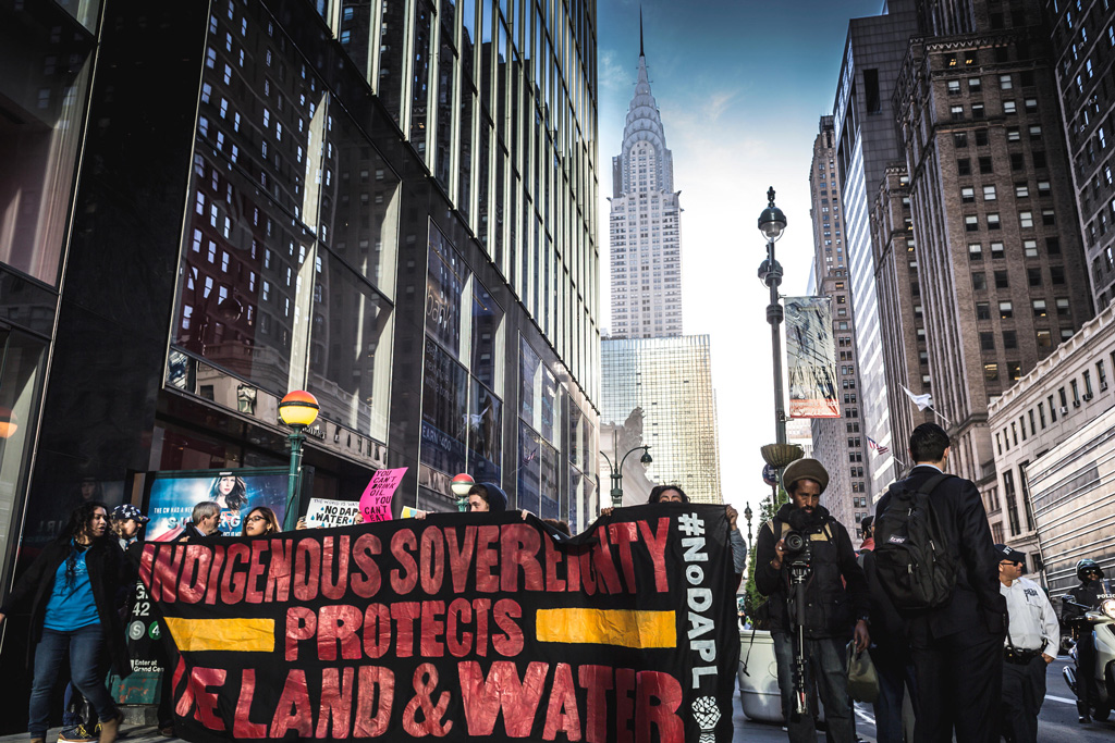 New Yorkers gathered in solidarity with the indigenous and non-indigenous allies in North Dakota protesting the Dakota Access Pipeline