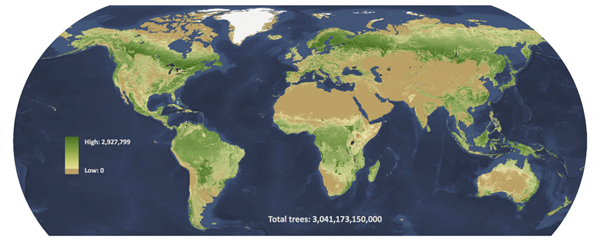 Map of tree densities across the world
