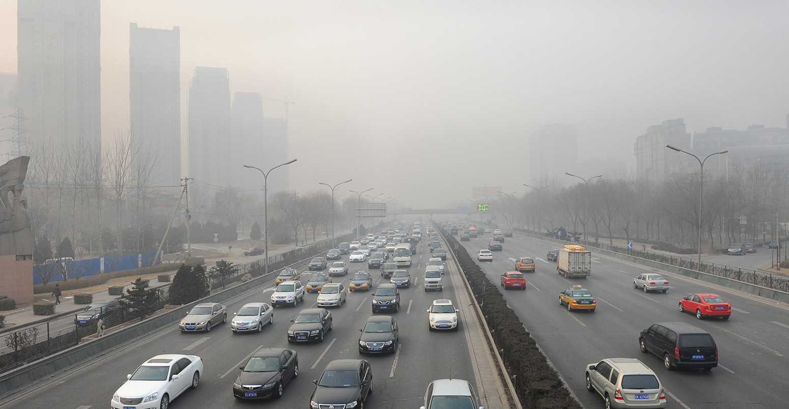 Smog over the traffic in Beijing, China