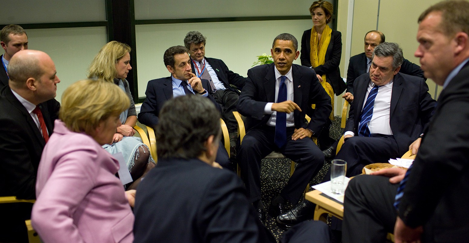 Barack Obama with European leaders at the United Nations Climate Change Conference in Copenhagen