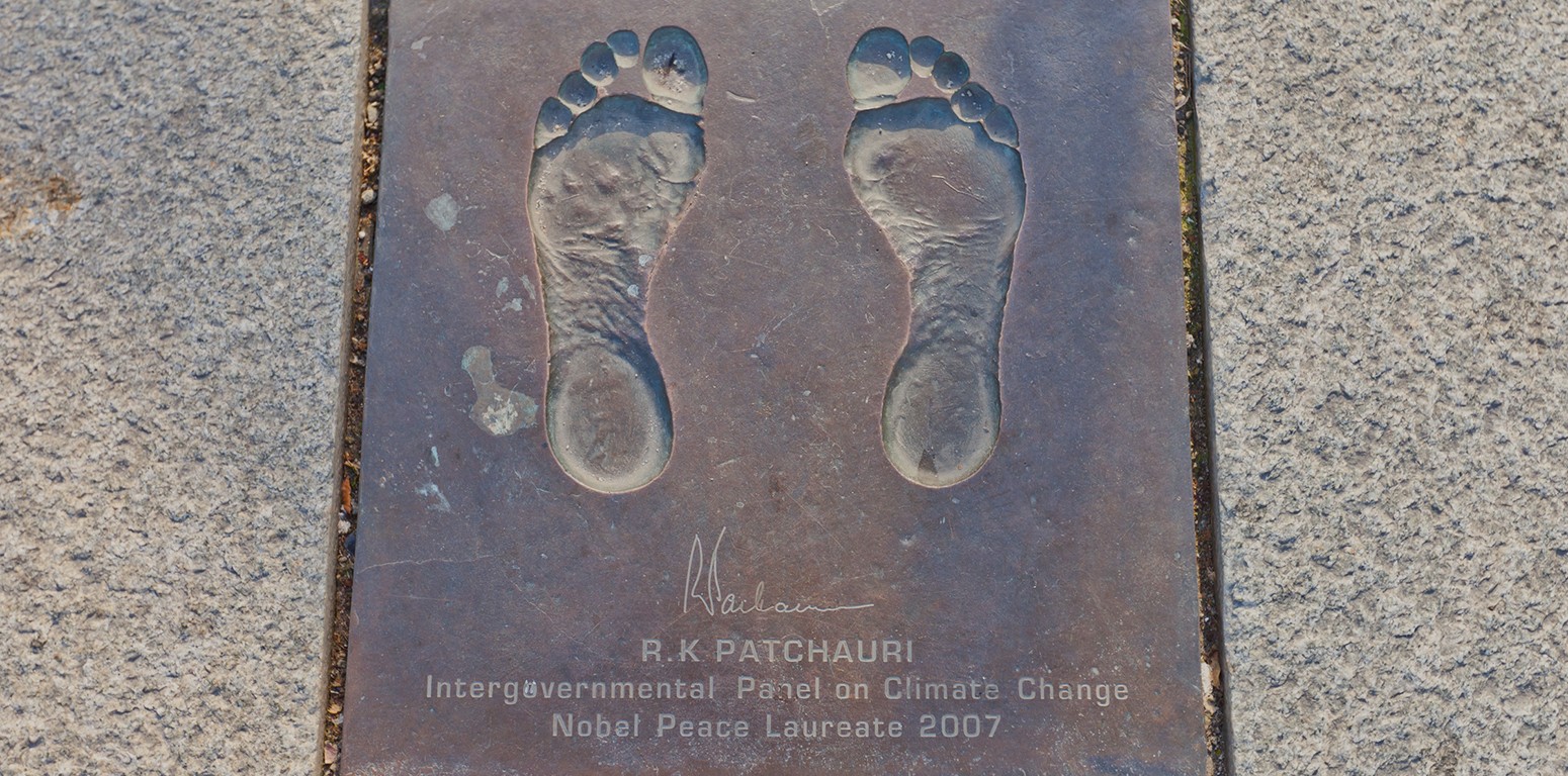 Bronze cast of bare feet of Rajendra Kumar Pachauri, Nobel Peace laureate in Stavanger, Norway.