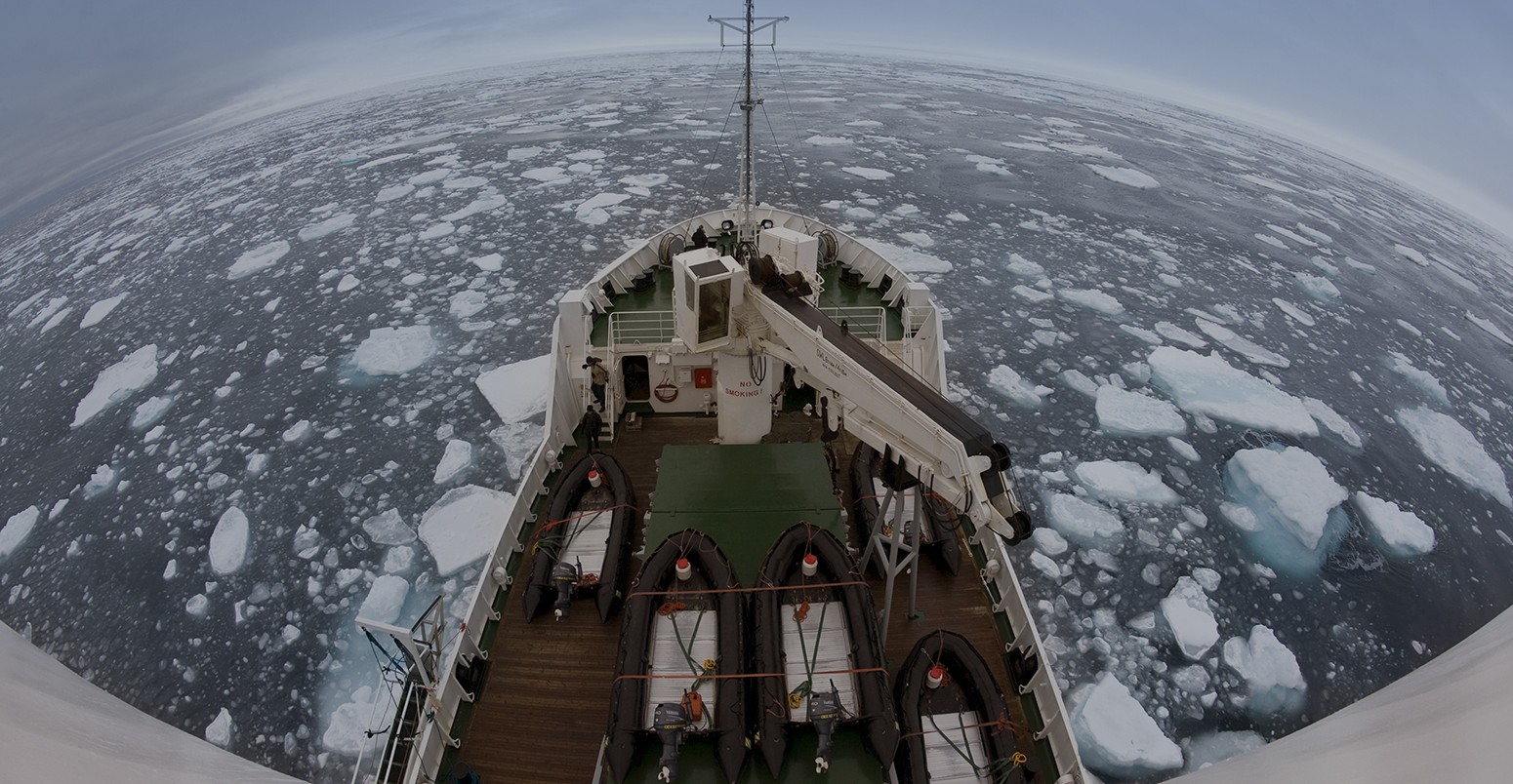 Fish-eye lens view of sea ice off the coast of Spitsbergen