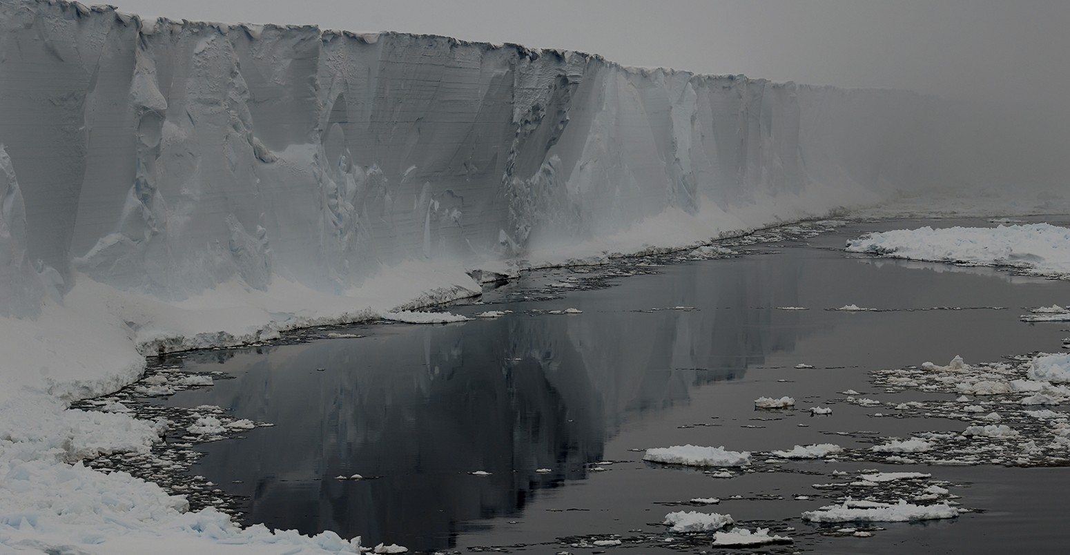 Antarctic ice shelf in the mist