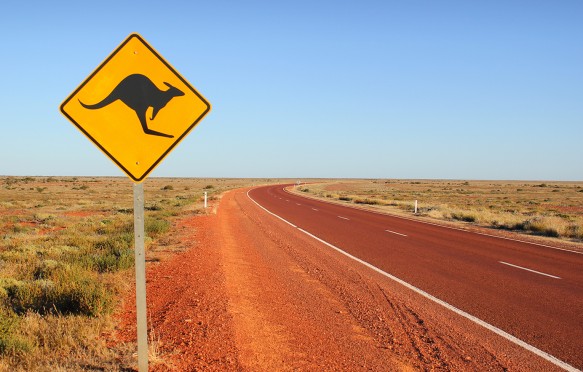 Australian road with kangaroo traffic sign