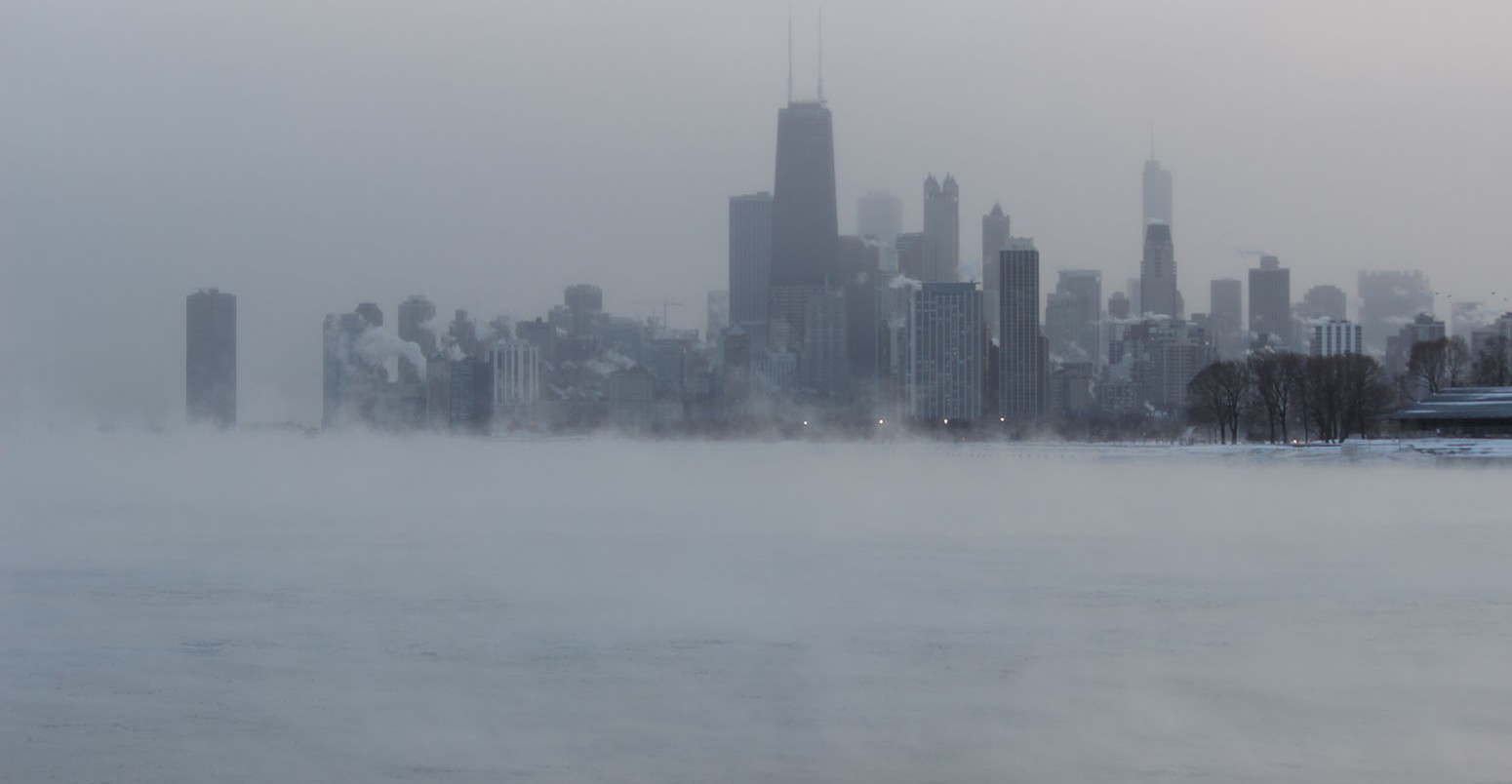 View of Chicago and Lake Michgan during the 2014 Norrth American cold wave