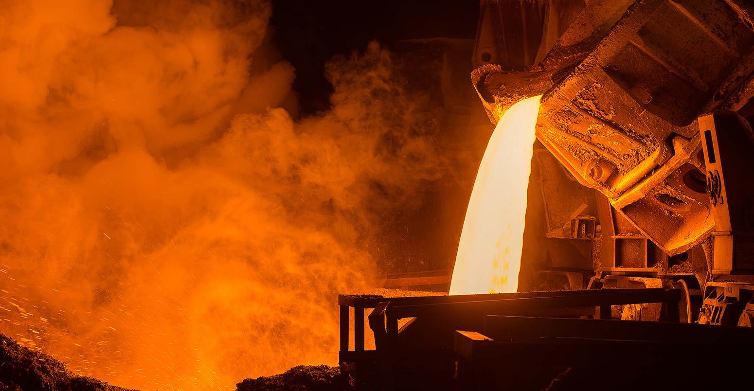 Hot steel being poured in a steel plant