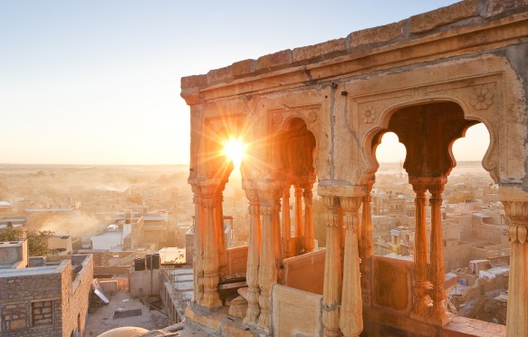 India, Rajasthan, Jaisalmer, The old city from Salim Singh Ki Haveli.