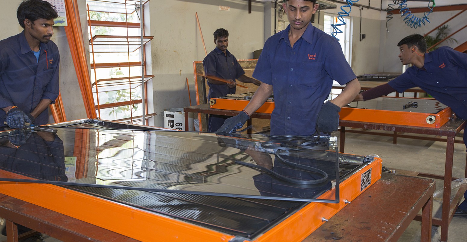 The Kamal factory in Bangalore, Karnataka, India that manufactures solar thermal panels for heating water.