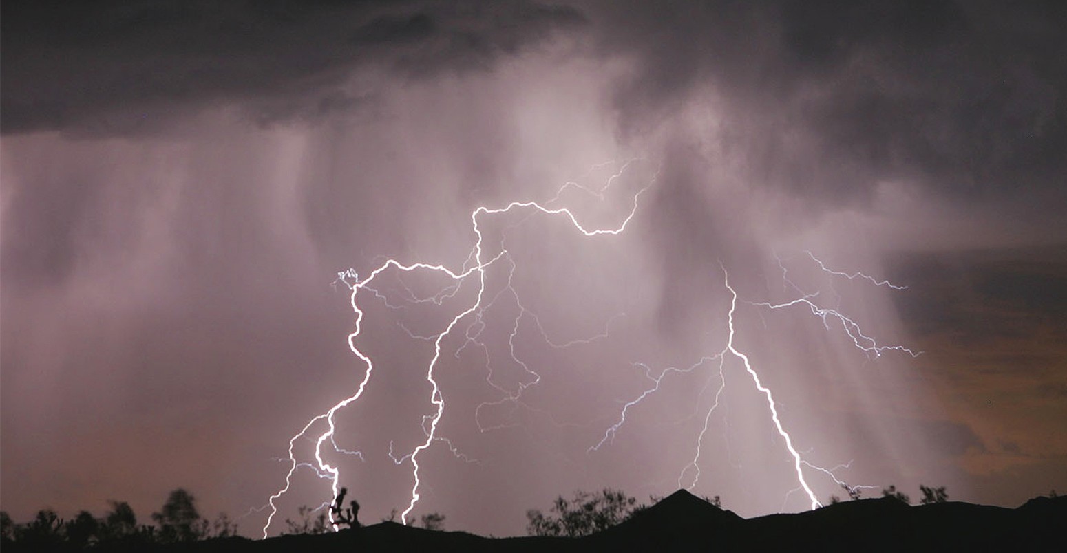 Lightning strikes across the deserts skies near Stateline NV