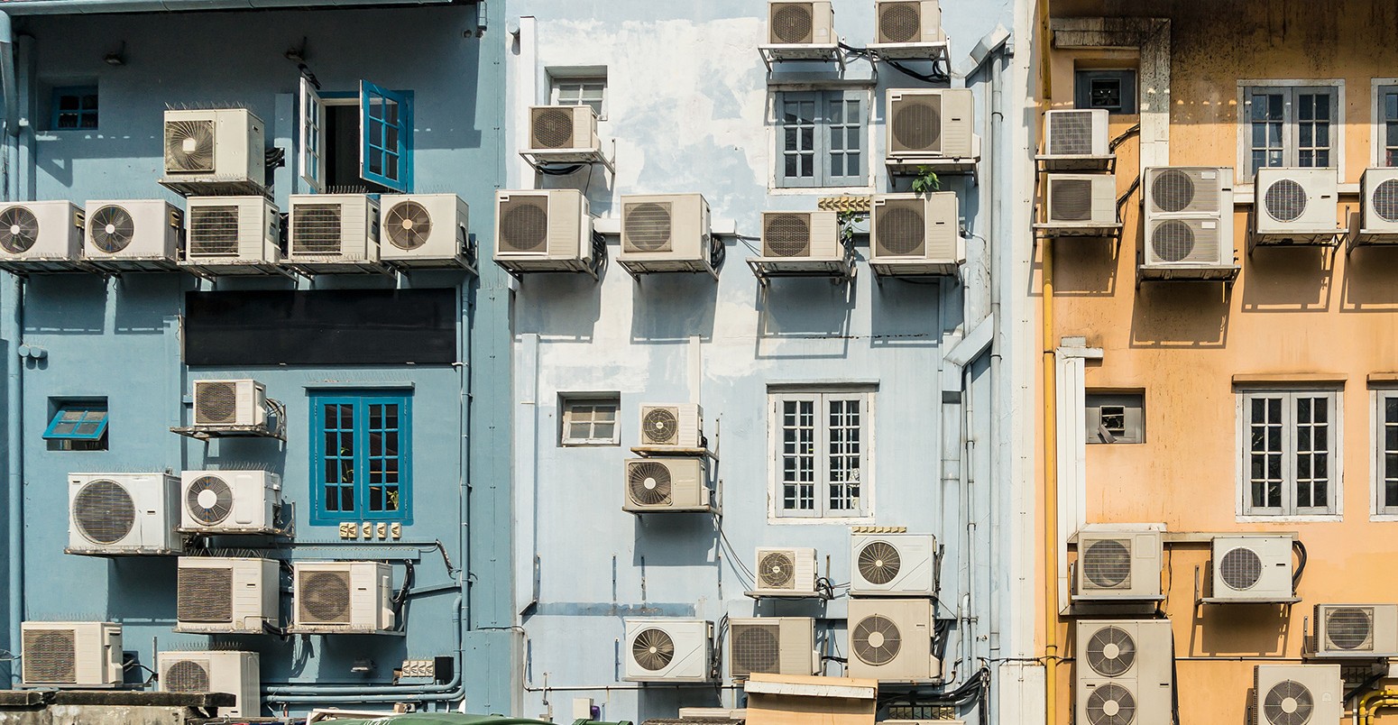 Air conditioners on the wall on the back street