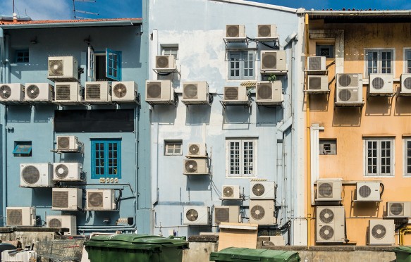Air conditioners on the wall on the back street