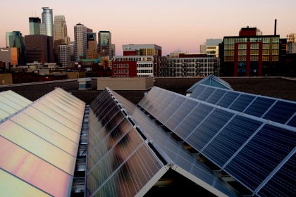 Solar panels on rooftops, Minneapolis