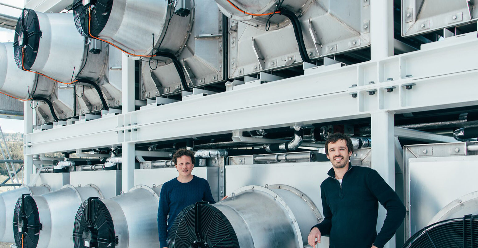 Climeworks direct air capture plant founders Christoph Gebald and Jan Wurzbacher onsite