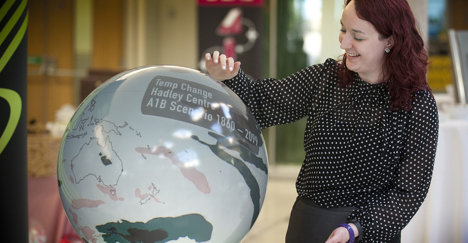 Kirsty McBeath from the Met Office with an interactive 3D model displaying climate
