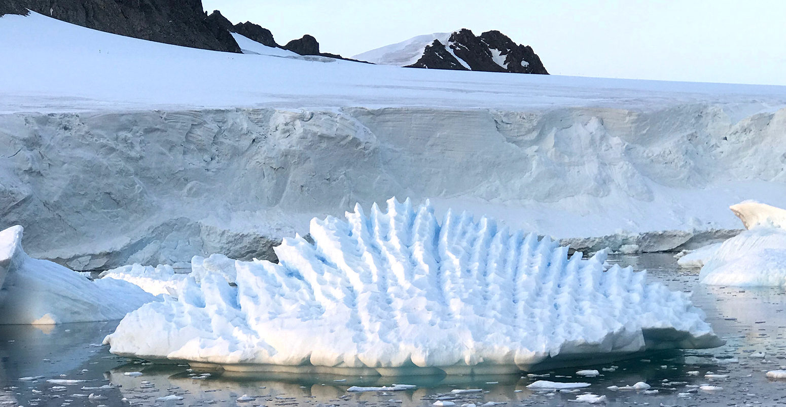 Unusual iceberg at Rothera Research Station, Antarctic Peninsula. Credit: Andrew Shepherd, University of Leeds.