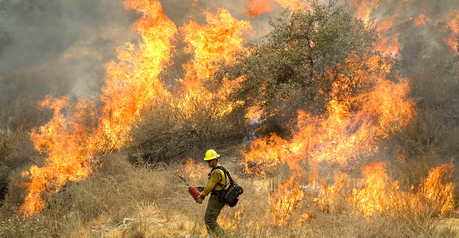 Firefighters battle the Holy Fire burning in the Cleveland National Forest, Los Angeles, California, 10 August 2018. ZUMA Press, Inc. / Alamy Stock Photo. PDXJ0A