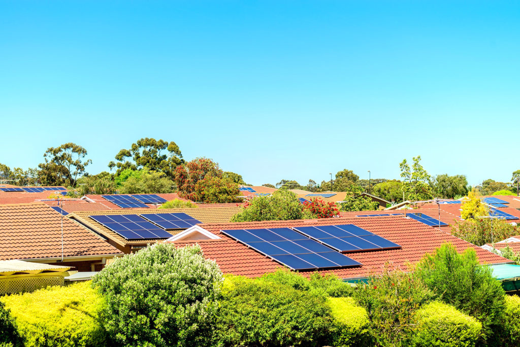 Rooftop solar panels in South Australia. Credit: Andrey Moisseyev / Alamy Stock Photo. H8BYF5