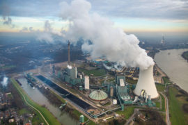 Aerial view of coal power station at Walsum am Rhein, Germany.