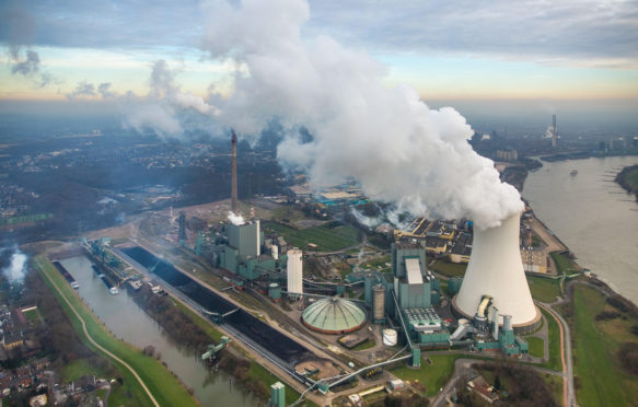 Aerial view of coal power station at Walsum am Rhein, Germany.