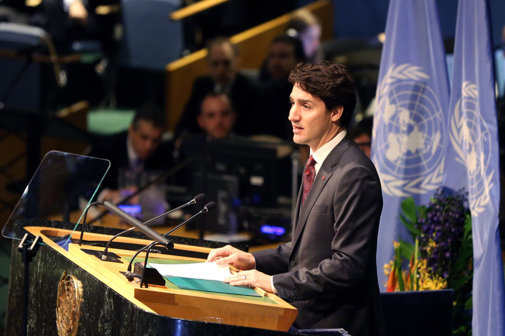 Justin Trudeau, Prime Minister of Canada, speaking at the Signature Ceremony for the Paris Agreement on Climate Change, 22 April 2016, UN Headquarters, New York. Credit: IISD/ENB | Francis Dejon