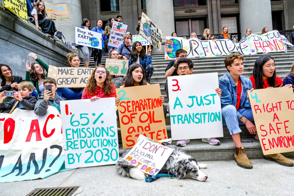 Students skip school and protest lack of action on climate change, Vancouver, 3 May 2019. Credit: Michael Wheatley / Alamy Stock Photo. T7F6B3