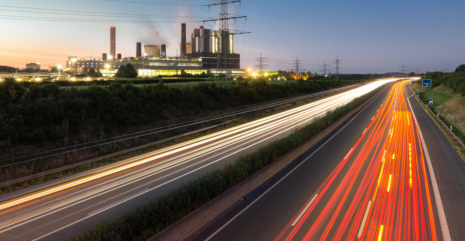 Long exposure sunset over German highway along power plant , Germany Credit: Zoonar GmbH / Alamy Stock Photo