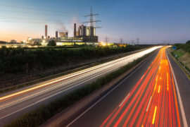 Long exposure sunset over German highway along power plant , Germany Credit: Zoonar GmbH / Alamy Stock Photo