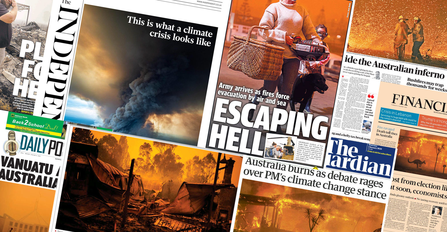Collage of global media coverage of the Australian wildfires. Credit: Carbon Brief.