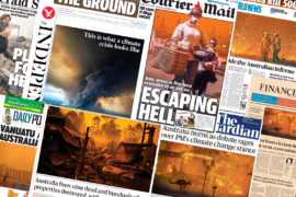 全球媒体报道澳大利亚野火的拼贴画。图片来源：碳摘要亚慱官网。
