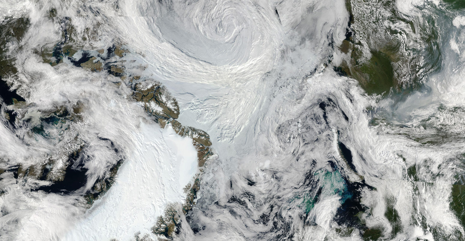 Image mosaic of Arctic storm. (Credit: NASA/Goddard/MODIS Rapid Response Team)