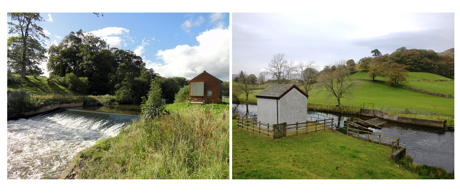 Examples of river-flow monitoring stations. Left: the Derwent at Buttercrambe in Yorkshire; right: St John’s Beck at Thirlmere, Cumbria. Source: NRFA.