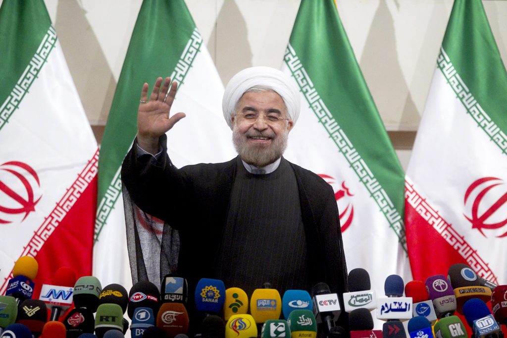 Iran's president Hassan Rouhani on the day of his election, 17 June 2013. Credit: UPI / Alamy Stock Photo. W032JW