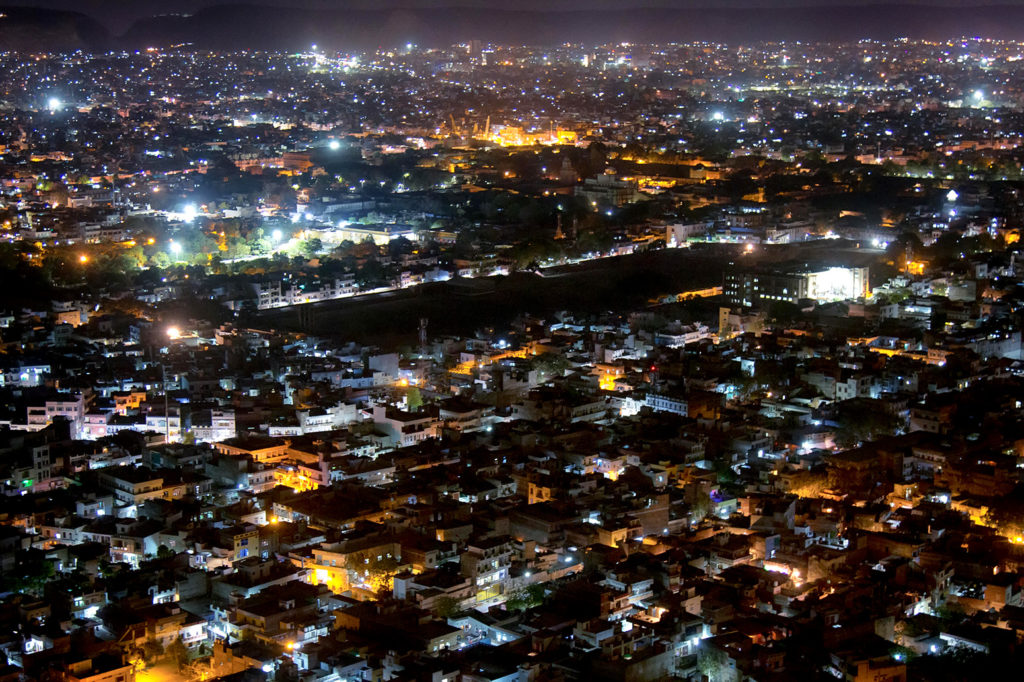 Aerial view of Udaipur, India, at night. Credit: Zoonar GmbH / Alamy Stock Photo. WXC75D