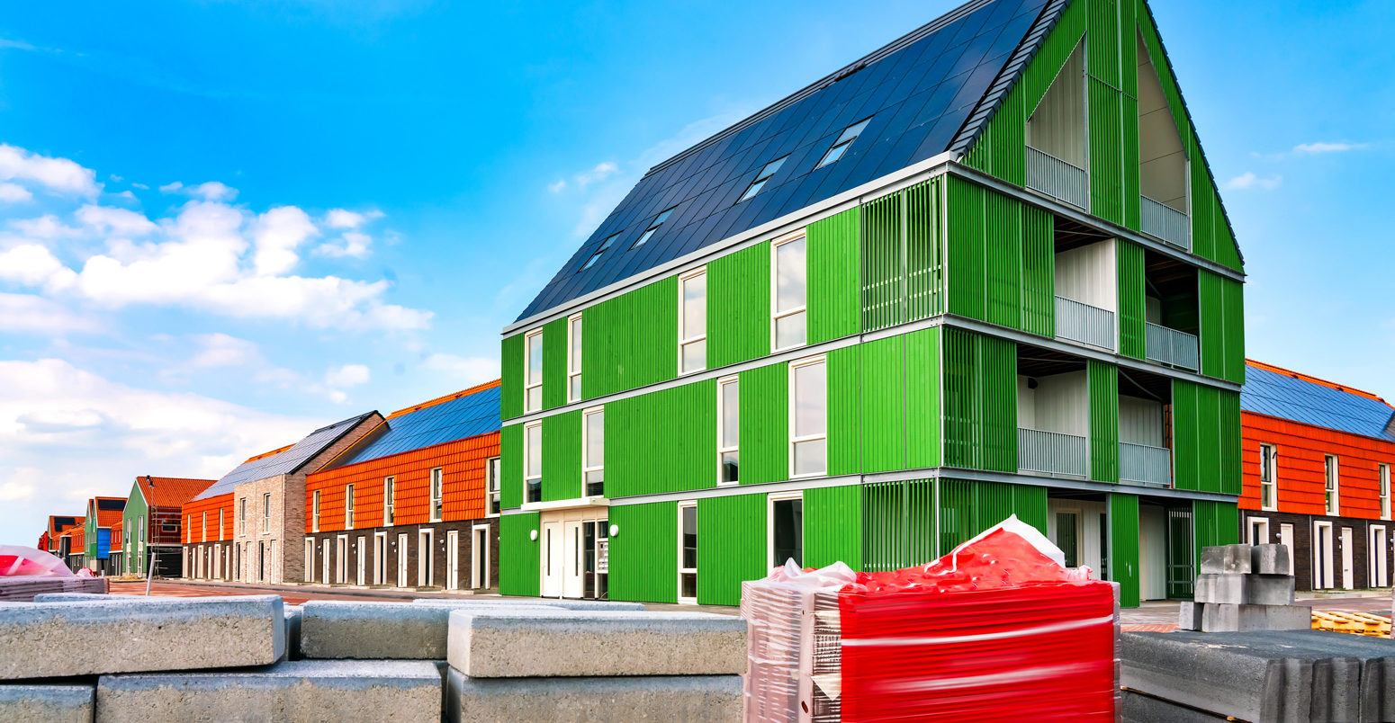 New construction site with roof solar panels. Rüdesheim, Germany. 22 June 2019. Credit: KH-Pictures / Alamy Stock Photo