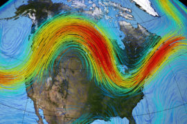 Visualisation using NASA's MERRA dataset to model the jet stream over North America, between June and July, 1988. Credit: Science History Images / Alamy Stock Photo. T81PF2