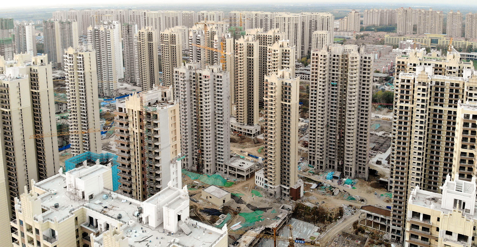 Aerial view of residential buildings under construction in Tianjin, China. Credit: Bonandbon / Alamy Stock Photo. 2A7D9WK