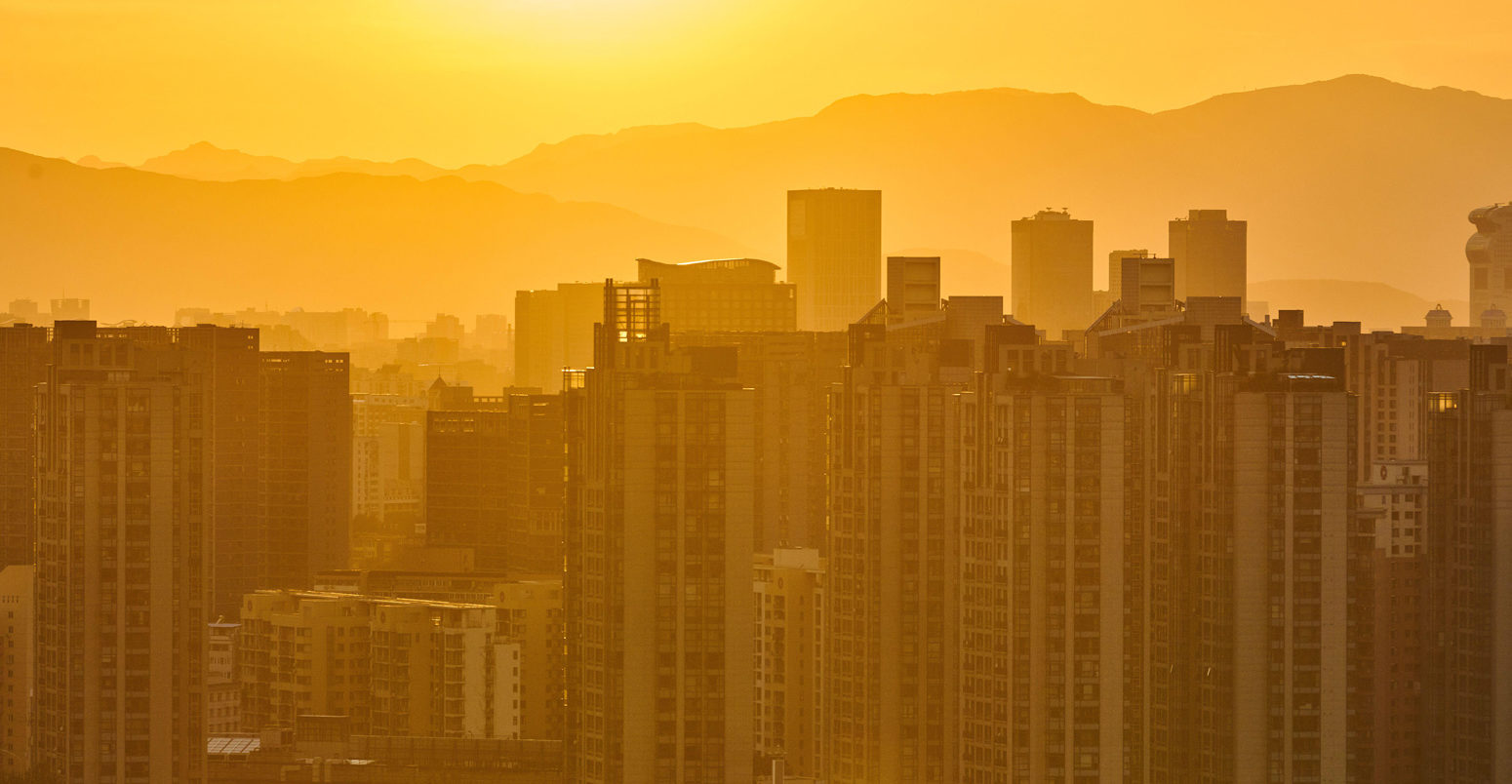 Beijing landmarks, including the China Zun, stand to form a skyline at sunset