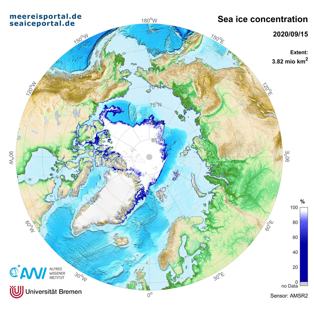 一个rctic sea ice concentration on 15 September, 2020.