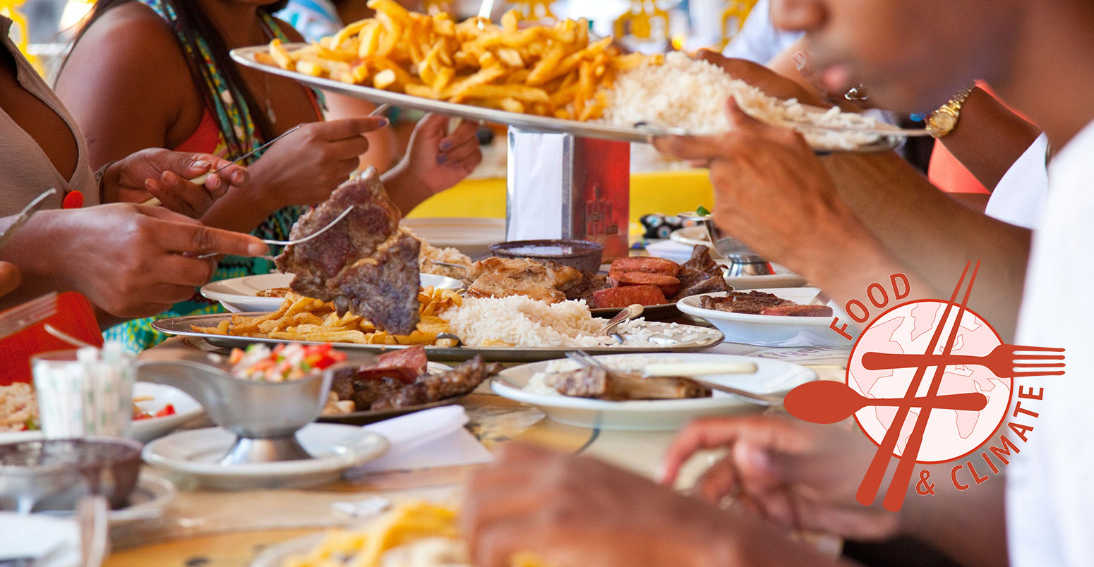 People eating steak and chips. Rio de Janeiro, Brazil. Credit: DB Images / Alamy Stock Photo.