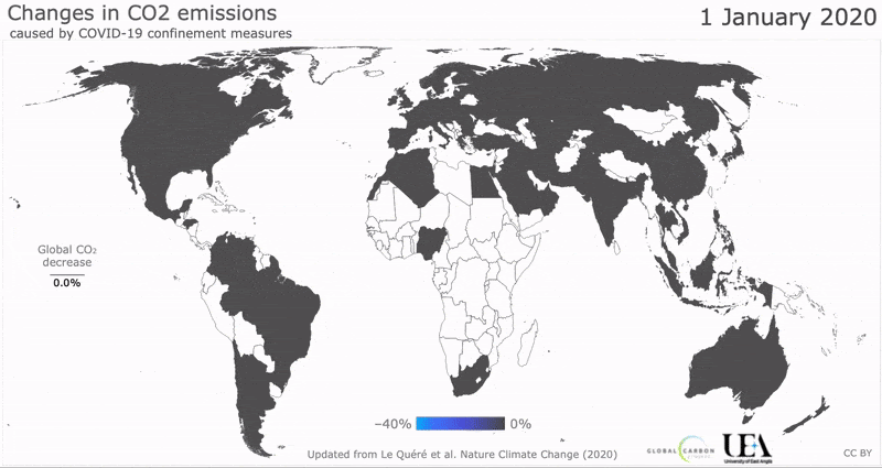 daily CO2 emissions changed as individual countries locked down in response to Covid-19 throughout 2020