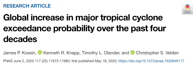 在过去四十年中，全球主要热带气旋的增加超过了概率