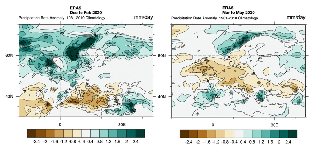 Winter and spring precipitation anomalies across Europe from the ERA5 reanalysis