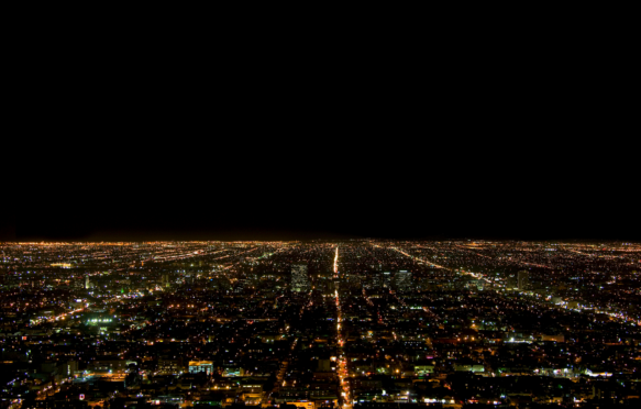 Aerial-view-of-Los-Angeles-lit-up-at-night