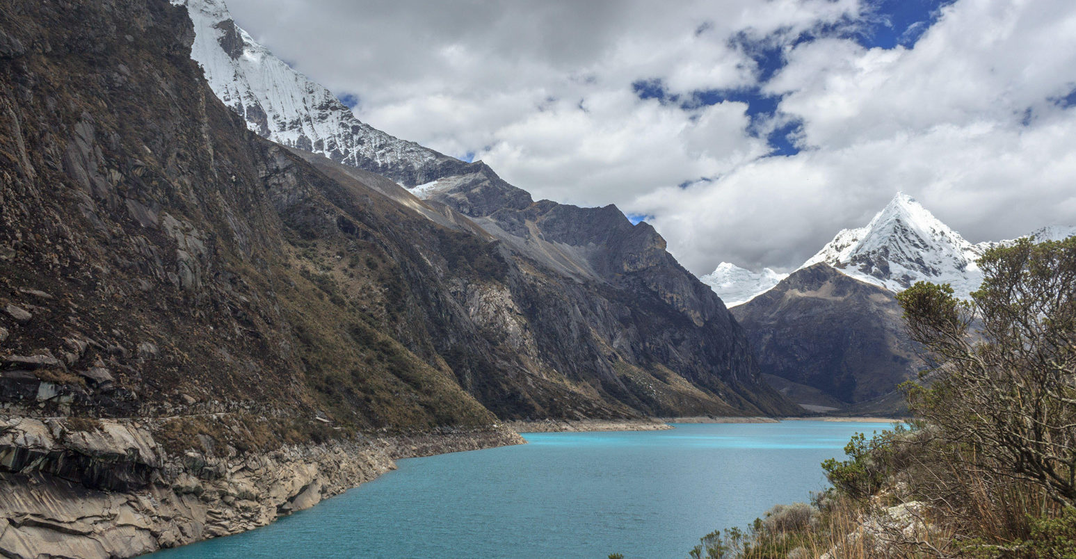 Turquoise lake in the andes mountains in peru