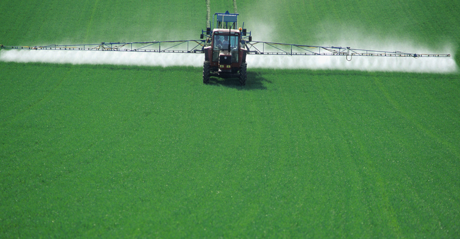 Fertiliser being sprayed on crops in France