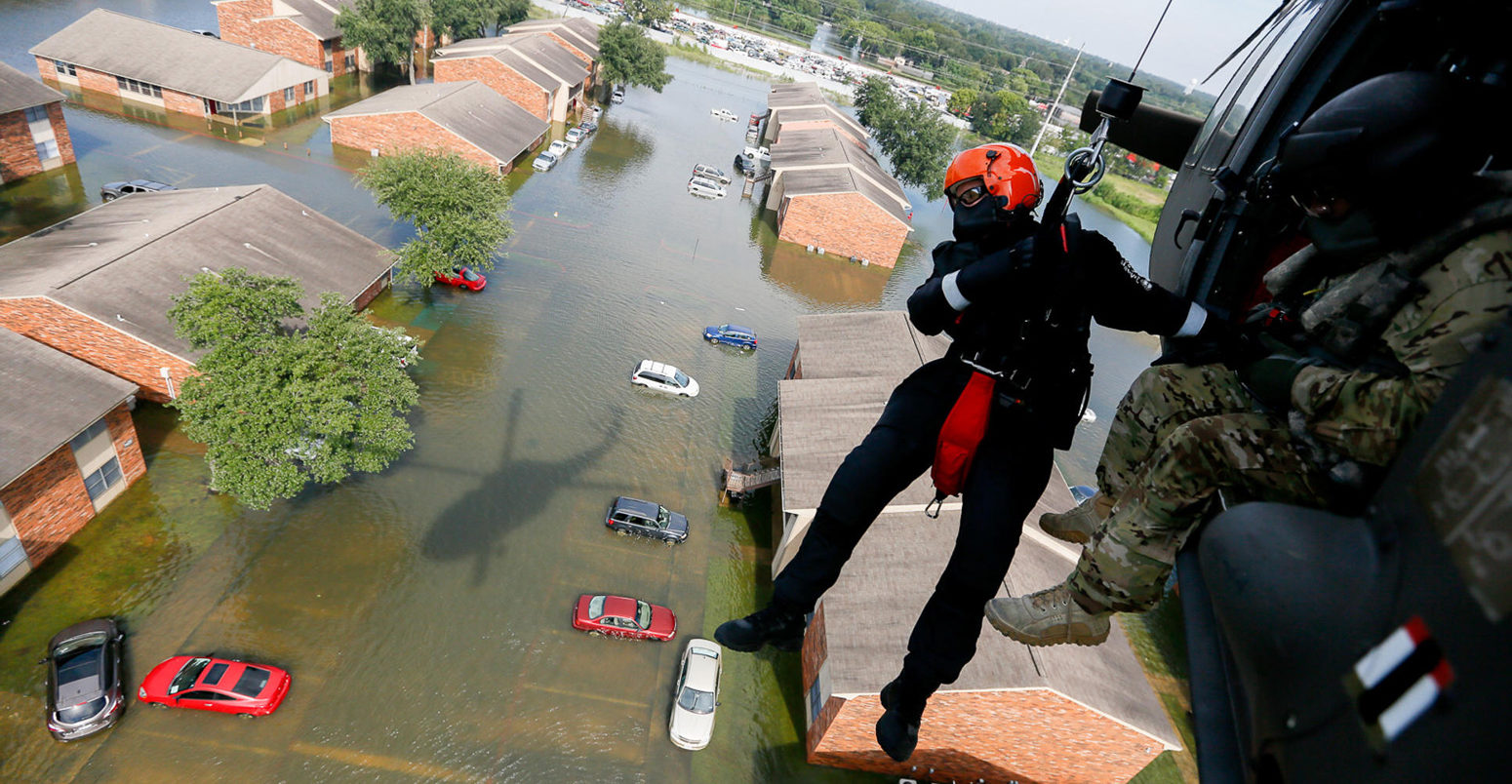 Members of the South Carolina's Helicopter Aquatic Rescue Team in Texas during Hurricane Harvey