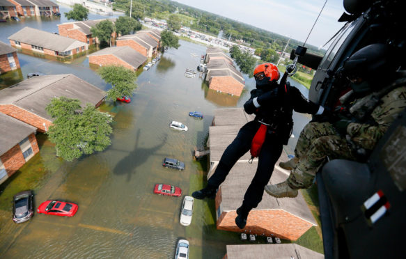 Members of the South Carolina's Helicopter Aquatic Rescue Team in Texas during Hurricane Harvey